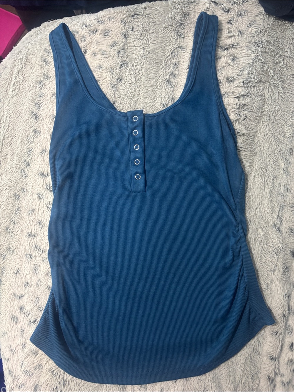 Ribbed Henley snap Tank Top - Blue